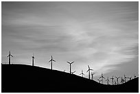 Wind farm silhouetted on hill, Altamont. California, USA ( black and white)