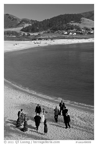 Wedding party on Carmel River Beach. Carmel-by-the-Sea, California, USA (black and white)