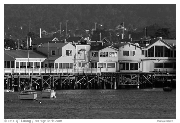Fishermans wharf, late afternoon. Monterey, California, USA (black and white)