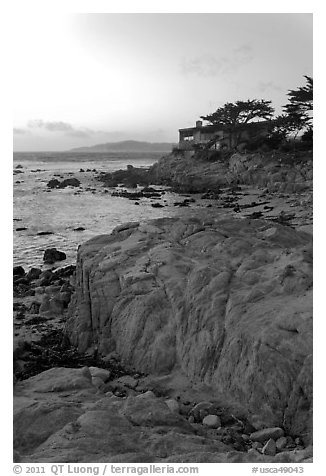 Oceanfront house sitting on bluff. Carmel-by-the-Sea, California, USA (black and white)