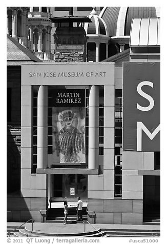 San Jose Museum of Art detail. San Jose, California, USA (black and white)