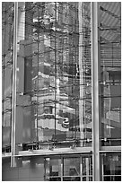 Rotunda glass and reflections, San Jose City Hall. San Jose, California, USA (black and white)