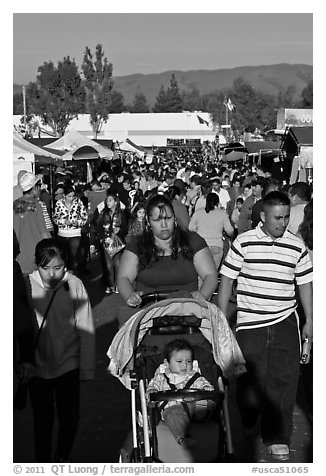 Crowded alley, San Jose Flee Market. San Jose, California, USA (black and white)