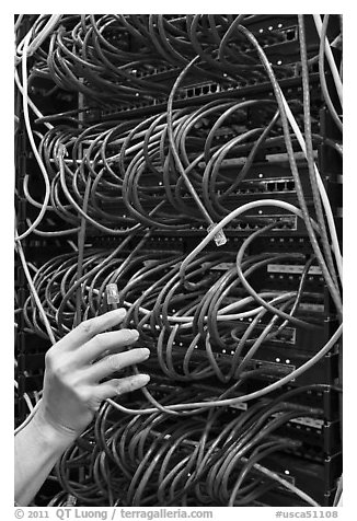 Data center equipment. Menlo Park,  California, USA (black and white)