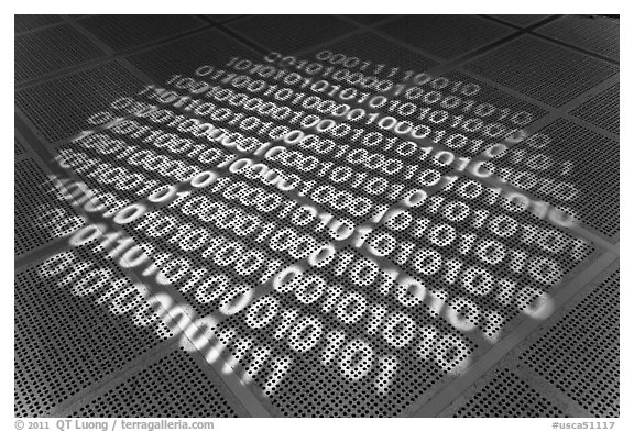 Pattern of ones and zeros, Intel Museum. Santa Clara,  California, USA (black and white)