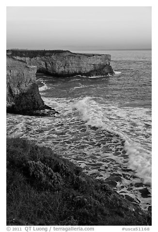 Wave and sea  cliffs at sunset, Wilder Ranch State Park. California, USA (black and white)