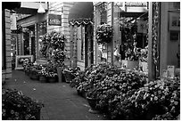 Alley with art galleries and flowers, Sausalito. California, USA (black and white)