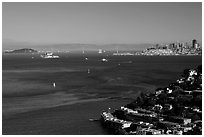 Bay seen from heights, Sausalito. California, USA ( black and white)