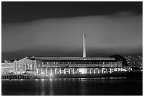 Factory building at night, Rosie the Riveter/World War II Home Front National Historical Park. Richmond, California, USA ( black and white)
