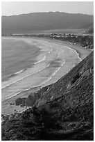 Stinson Beach from above at sunset. California, USA (black and white)