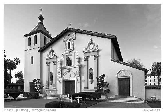 Santa Clara University Mission Church. Santa Clara,  California, USA (black and white)
