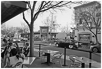 Outdoor tables on main street, Campbell. California, USA (black and white)