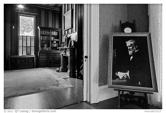 John Muir portrait in John Muir Home, John Muir National Historic Site. Martinez, California, USA (black and white)