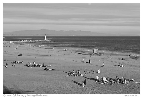 Beach and lighthouse, afternoon. Santa Cruz, California, USA