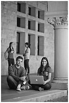 Stanford students. Stanford University, California, USA (black and white)