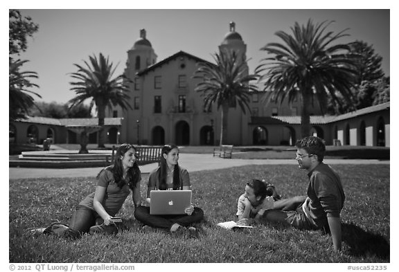 Students on lawn. Stanford University, California, USA