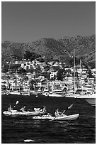Sea kayaking in Avalon harbor, Catalina Island. California, USA ( black and white)