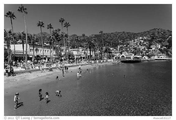 Children in water, Avalon beach, Catalina Island. California, USA (black and white)