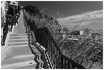Stairs above harbor, Avalon Bay, Santa Catalina Island. California, USA (black and white)
