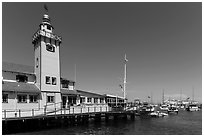 Yacht club tower and harbor, Avalon, Santa Catalina Island. California, USA (black and white)