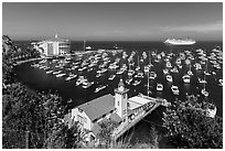 Yacht club, casino, harbor and cruise ship, Avalon, Catalina. California, USA (black and white)