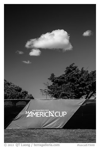 34th Americas cup sign, trees, and clouds. San Francisco, California, USA