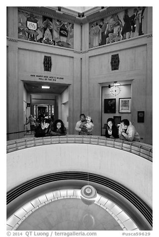 Foucault pendulum, Griffith Observatory. Los Angeles, California, USA (black and white)