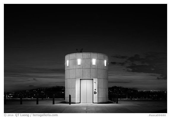 Elevator tower at night, Griffith Observatory. Los Angeles, California, USA (black and white)