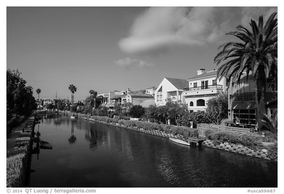 Residences, Venice Canal Historic District. Venice, Los Angeles, California, USA (black and white)