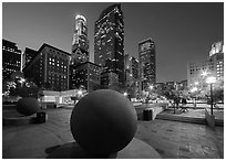 Pershing Square and skyscrappers at dusk. Los Angeles, California, USA ( black and white)