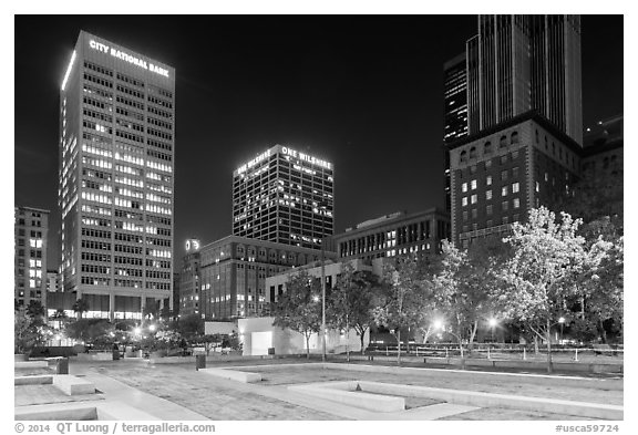 Pershing Square at night. Los Angeles, California, USA (black and white)