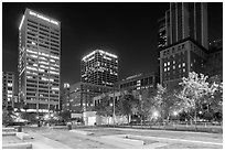 Pershing Square at night. Los Angeles, California, USA ( black and white)