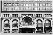 Downtown facade with historic theater. Los Angeles, California, USA ( black and white)