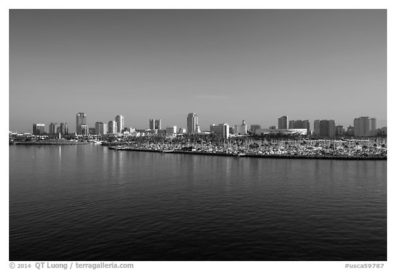 Long Beach skyline and marina. Long Beach, Los Angeles, California, USA (black and white)