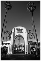 Entrance gate, Universal Studios. Universal City, Los Angeles, California, USA ( black and white)
