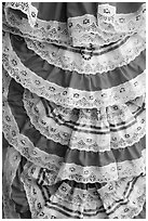 Detail of dresses with Mexican colors, El Pueblo. Los Angeles, California, USA ( black and white)