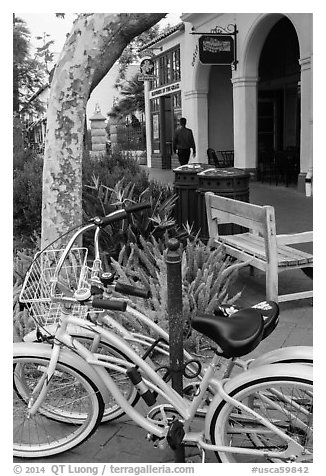 Bicycle on sidewalk. Santa Barbara, California, USA (black and white)