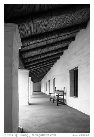 Gallery, El Presidio de Santa Barbara. Santa Barbara, California, USA (black and white)