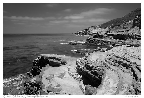 Sculptured coastline, Cabrillo National Monument. San Diego, California, USA (black and white)