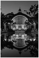 Botanical Building reflected at night. San Diego, California, USA ( black and white)
