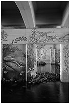 Underpass with mural of marine life, Leo Carrillo State Park. Los Angeles, California, USA ( black and white)
