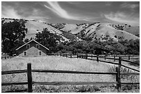 Fences and barracks, Fort Tejon state historic park. California, USA ( black and white)