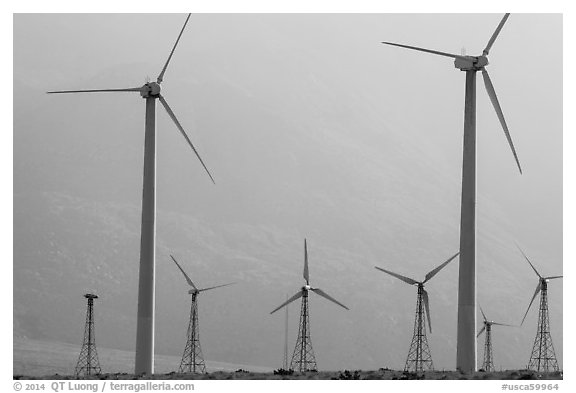 Wind turbines, San Gorgonio Pass. California, USA (black and white)