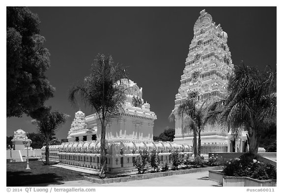 Malibu Hindu Temple, Calabasas. Los Angeles, California, USA (black and white)