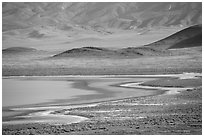 Soda Lake shore and hills from above. Carrizo Plain National Monument, California, USA ( black and white)
