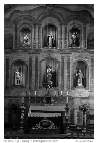 Altar, Mission San Juan Bautista. San Juan Bautista, California, USA (black and white)