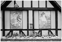 Mural decor on danish-style building. Solvang, California, USA ( black and white)