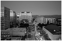 Aerial view of downtown at dusk during holidays. San Jose, California, USA ( black and white)