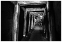 Gallery with wooden support beams, Gold Bug Mine, Placerville. California, USA ( black and white)
