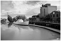 Petaluma River and Petaluma Mill. Petaluma, California, USA ( black and white)